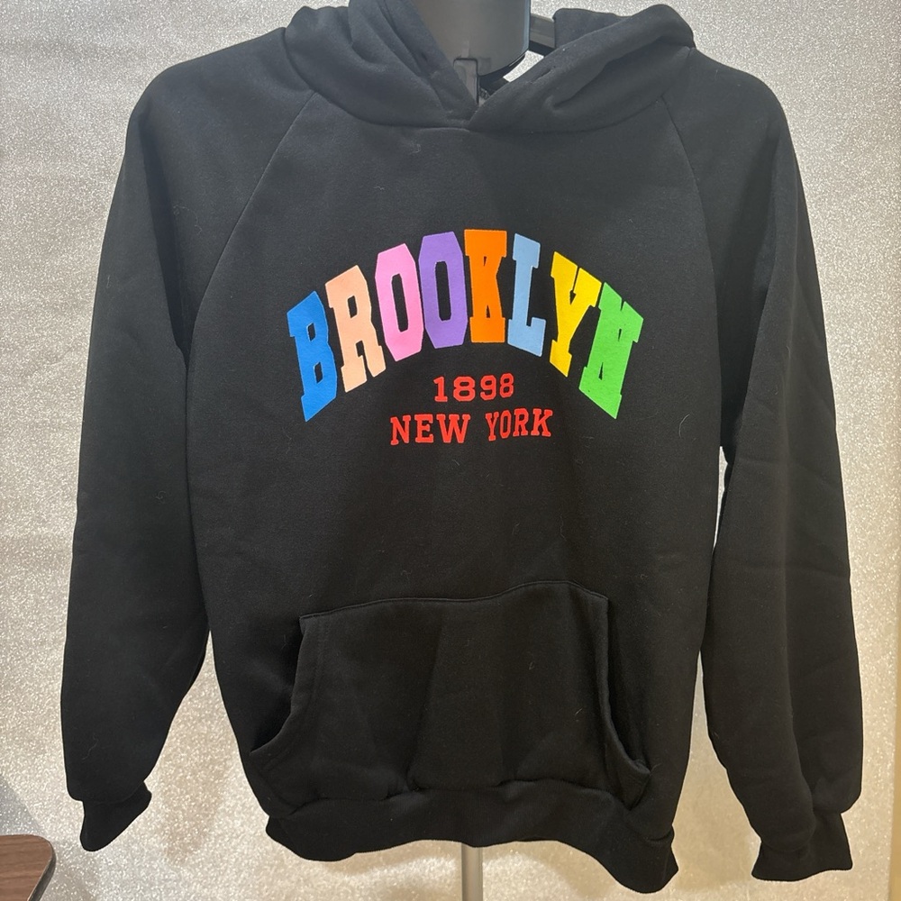 SHEIN Black Hoodie with Multicolor Brooklyn Design